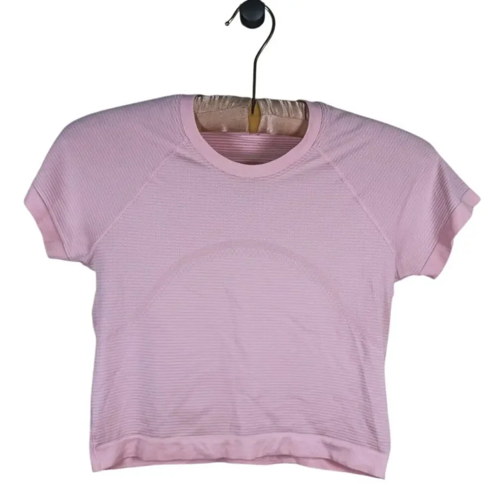 Lululemon Swiftly Tech Cropped Shirt Size 6 Pink Running Workout Athletic Gym